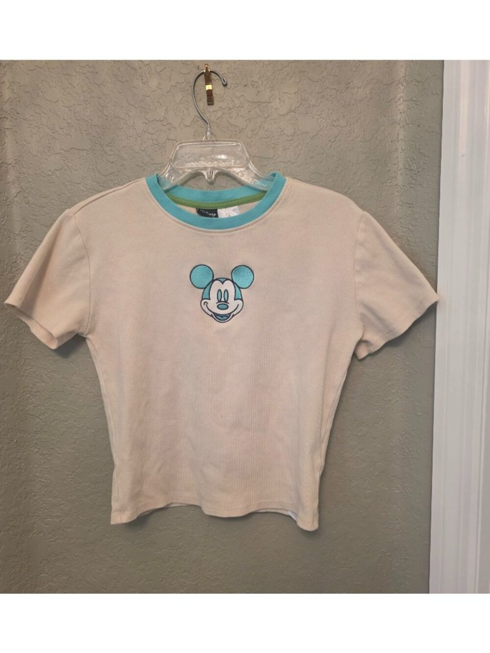 Disney Parks Her Universe Beige Ribbed Embroidered Mickey Mouse Tee Shirt M